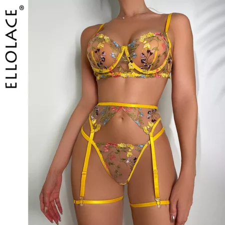 Dessous Sensual Spitze Unterwäsche Transparent Stickerei 3-tlg. Strumpfbänder Fancy Schöne Kurze Hautpflege Kits Intime