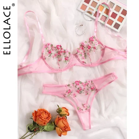 Dessous Sexy Floral Stickerei Unterwäsche Transparent Spitze Kurze Hautpflege Kits Zarte Fairy Set Frau 2 tlg.