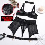 Dessous frauen Unterwäsche 4 tlg. Set Sinnliche Dessous Frauen BH mit Knochen Dessous Set Erotische Dessous Unterwäsche Set – Bild 4