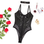 Body Ouvert Fishnet Patchwork Schwarz Body Gothic Enge Top Vordere Schnalle Mesh Fetisch Pvc Teddy – Bild 6