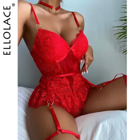 Rot Sensual Lingerie Body Spitze Rüsche Weihnachten Erotische Body Verband Sissy Teddies Bodys Dessous Tempt - Verführerisches Damen-Dessous für besondere Anlässe
