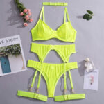Set Frau 4 tlg. Sexy Erotische Dessous Unterwäsche BH Strumpfbänder Kurze Sets Transparente Spitze Nahtlose Blau Damen – Bild 6