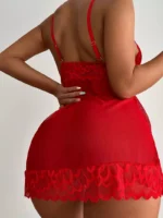 Sexy Nachtwäsche Tiefem-V Nacht Kleid Frauen Schlafen Nachthemd Rot Spitze Negligés Dessous Ärmellose Mini Kleid Homewear – Bild 5