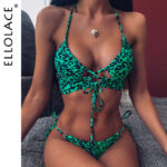 Tier Bikini Push Up Bademode Frauen Leopard Weiblich Bandage Sexy Bademode Frauen Monokini Halter Backless Badeanzug