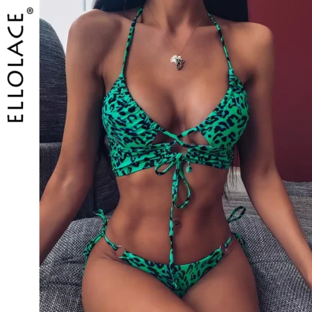 Tier Bikini Push Up Bademode Frauen Leopard Weiblich Bandage Sexy Bademode Frauen Monokini Halter Backless Badeanzug