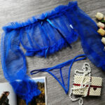 2-teiliges Dessous Set transparent Spitze Oberteil Off-Shoulder Rüschen Panty Thong Design - Verführerisch, sinnlich – Bild 3