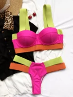 frauen Badeanzüge Sexy Bademode Patchwork Bikini 2020 Frau Push up Biquini Neon Bikinis Badeanzug Badeanzüge – Bild 3