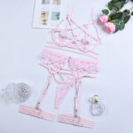 Sexy Dessous Set: BH, Strapse, Thong Tanga Slip - Blumen Strass Verband Stil für Erotische Momente – Bild 4