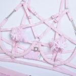 Sexy Dessous Set: BH, Strapse, Thong Tanga Slip - Blumen Strass Verband Stil für Erotische Momente – Bild 5