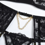 4-teilige Goldkette Stickerei Dessous Set Frauen schwarz transparent sexy exotisches Set ausgefallene Strumpfband Kit – Bild 6