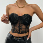 Liebsten Crop Top Frauen Floral Backless Top Damen Schwarz Sexy Top Streetwear