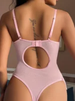 Sexy Bodysuit Frauen - Spitze Rückenfrei, Rosa, mit Spaghetti-Trägern - Clubwear inklusive Strümpfe – Bild 5