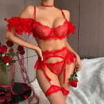 Erotisches Dessous Set Frauen 4-teilig Spitze Strumpfhalter BH Höschen – Bild 2