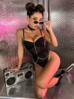 Erotischer Body mit Halter Kette Fitness Durchsichtig Teddy Sexy Body Spitze – Bild 2