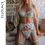 Fancy Lingerie Floral Embroidery Underwear 3-Piece Luxury Lace Garter Brief Sets Bra And Panty Sexy Outfit Intimate