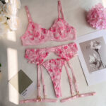 Fancy Lingerie Floral Embroidery Underwear 3-Piece Luxury Lace Garter Brief Sets Bra And Panty Sexy Outfit Intimate – Bild 6