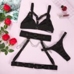 Gothic Feinen Dessous Nahtlose BH 3-tlg. Verschiedenen Unterwäsche Fetisch Intime Kette Strumpfband Set Luxus Outfits – Bild 6