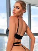 Latex Dessous Erotische Unterwäsche Für Frauen Halter BH Mit Kette BH Und Panty Set – Bild 5