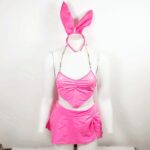 Latex Dessous Neon Rosa Unterwäsche Frauen 4-tlg. Bunny Sexy PVC Frech Outfit Nachtclub Erotische Kostüme – Bild 6