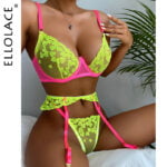 Sinnlich & verführerisch: Neon Spitze Dessous Set mit Herz-Stickerei und Strumpfbändern