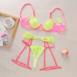 Sinnlich & verführerisch: Neon Spitze Dessous Set mit Herz-Stickerei und Strumpfbändern – Bild 5