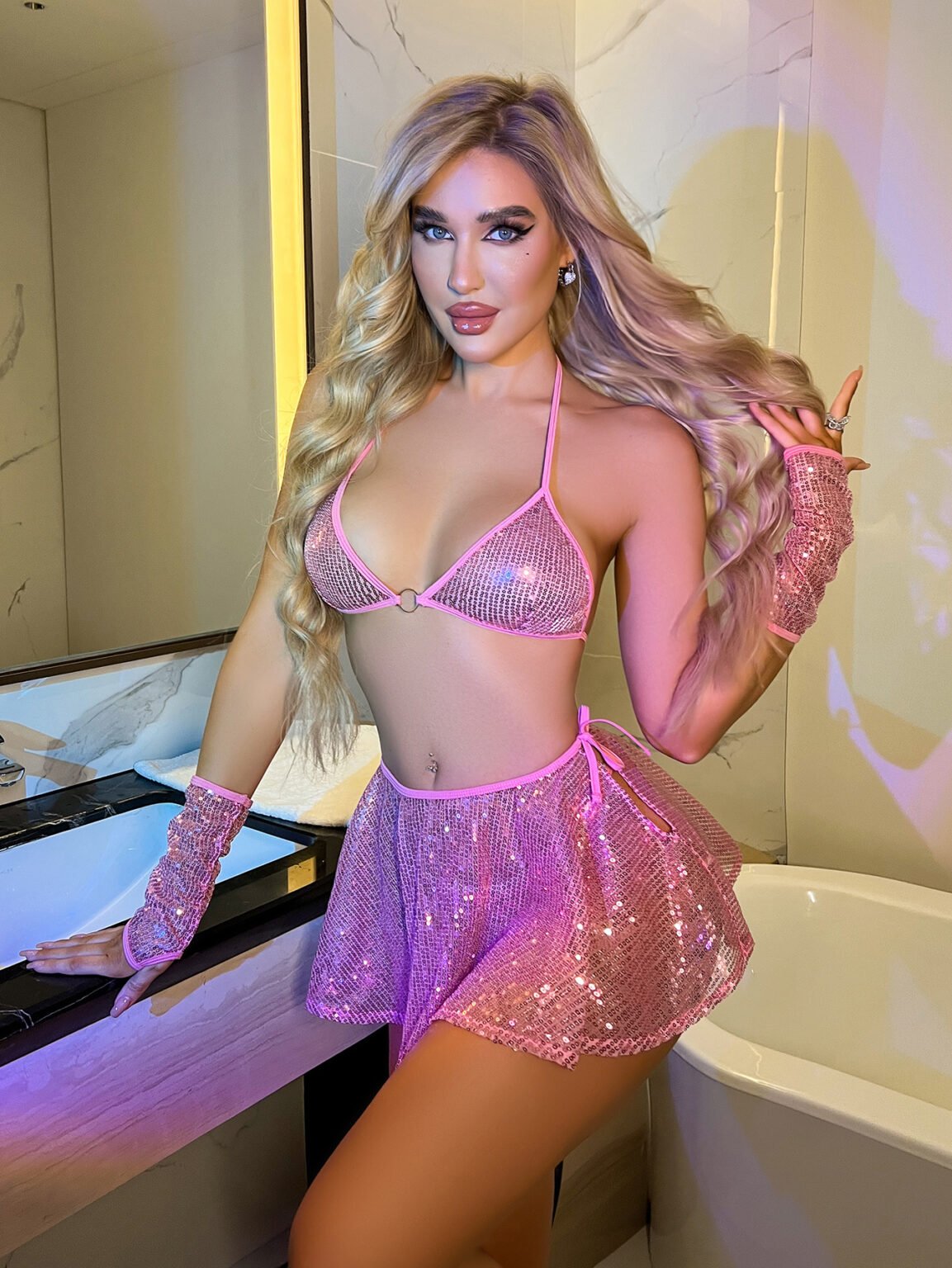 Sexy Pailletten Nachtclub Dessous-Set: BH, Tanga, Rock & Manschette - ideal für exotische Nächte! – Bild 5