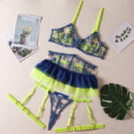 Sexy Neon Rüsche Spitze Unterwäsche-Set mit Stickerei und Blumenmuster – Bild 5