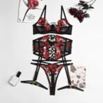Sinnliche Dessous Sexy Stickerei Verband Breves Sets Strumpfbänder Briefs Luxus 3-tlg. Whuta Heißer Erotische Zarte Unterwäsche – Bild 4