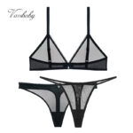 3-piece tiefem V 1bra + 2 tanga spitze unterwäsche transparent ungefüttert weiche bh set