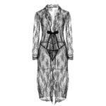 Frauen Sexy Spitze Halbe Cup Dessous set Robe + BH + Höschen + Strumpfbänder + Strümpfe + Tanga 6 pcs – Bild 5