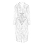 Frauen Sexy Spitze Halbe Cup Dessous set Robe + BH + Höschen + Strumpfbänder + Strümpfe + Tanga 6 pcs – Bild 6