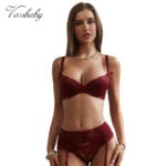 Frauen ultra dünn gesammelt plus Größe Bowknot Blumen Unterwäsche Spitze Riemen BH + Höschen + garte 3 teile/los – Bild 2