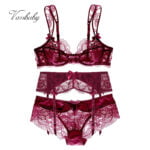 Frauen ultra dünn gesammelt plus Größe Bowknot Blumen Unterwäsche Spitze Riemen BH + Höschen + garte 3 teile/los