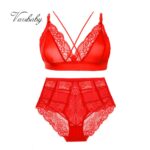 Sexy Frauen Draht Kostenlose Floral Spitze -Dünne Atmungsaktive BH + High-Rise Panty 2 Pcs Unterwäsche set