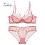 Sexy Plus Größe Floral Spitze Ungefüttert Unterwäsche Tiefe V Hohl 3/4 Cup Bügel ABCDE Cup BH Set