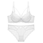 Sexy Plus Größe Floral Spitze Ungefüttert Unterwäsche Tiefe V Hohl 3/4 Cup Bügel ABCDE Cup BH Set – Bild 4