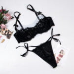 Sexy Spitze Transparent Halbe Cup plus größe Unterwäsche Set Bowknot BH + Komfortable Spitze Tanga Damen BH Set – Bild 2