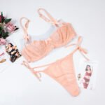 Sexy Spitze Transparent Halbe Cup plus größe Unterwäsche Set Bowknot BH + Komfortable Spitze Tanga Damen BH Set – Bild 4