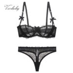 Sexy Damen BH & Slip Set | Spitze | Halbschale | Rückenverschluss | Festes Muster