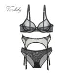Verführerisches 3-teiliges Dessous-Set für Damen | Transparente Spitze & ungefütterter Push-up BH | Sexy Unterwäsche inkl. String – Bild 2