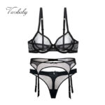 Verführerisches 3-teiliges Dessous-Set für Damen | Transparente Spitze & ungefütterter Push-up BH | Sexy Unterwäsche inkl. String
