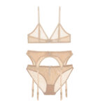 sexy garn transparent tiefen V bügellosedessous nahtlose komfortable bh + panty + strumpfband 3 stücke bh set – Bild 3