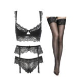 Sexy Dessous Set mit Spitze - BH + Höschen + Strapse + Strümpfe – Bild 3
