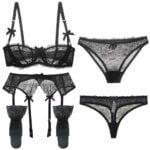 sexy spitze floral halbe Cup bh + strumpfband + höschen + tanga + strümpfe plus größe unterwäsche rosa bh set 5 teile/los – Bild 4