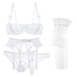 sexy spitze floral halbe Cup bh + strumpfband + höschen + tanga + strümpfe plus größe unterwäsche rosa bh set 5 teile/los – Bild 5