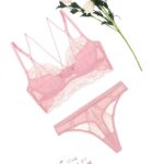 sexy tiefe V ungefüttert hohl unterwäsche 3/4 Cup floral spitze bhs und thongs set für frauen – Bild 4