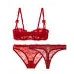 sexy ungefüttert unterwäsche set halbe Cup transparent 3 stücke bhs + höschen + thongs plus größe bh set für frauen – Bild 3