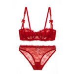 sexy ungefüttert unterwäsche set halbe Cup transparent 3 stücke bhs + höschen + thongs plus größe bh set für frauen – Bild 4