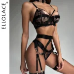 Ellolace Fancy Lingerie Luxury Lace Fine Underwear Bra Kit Push Up Floral Intimate See Through Seamless Delicate Exotic Sets