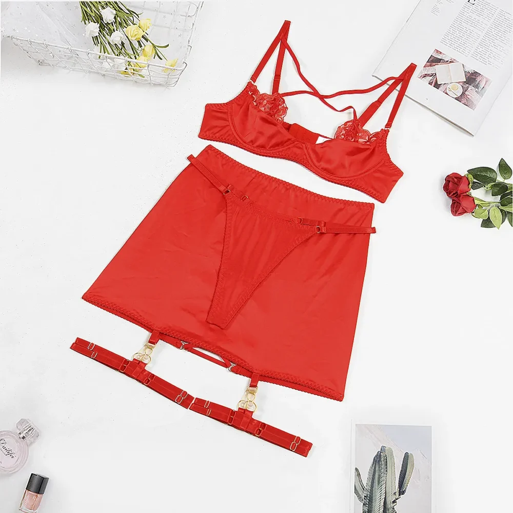 Ellolace Fancy Lingerie Cross Bra Push Up Underwear Bandage Garter Luxury Lace Brief Sets Exotic Intimate Sensual Sexy Outfit – Bild 7